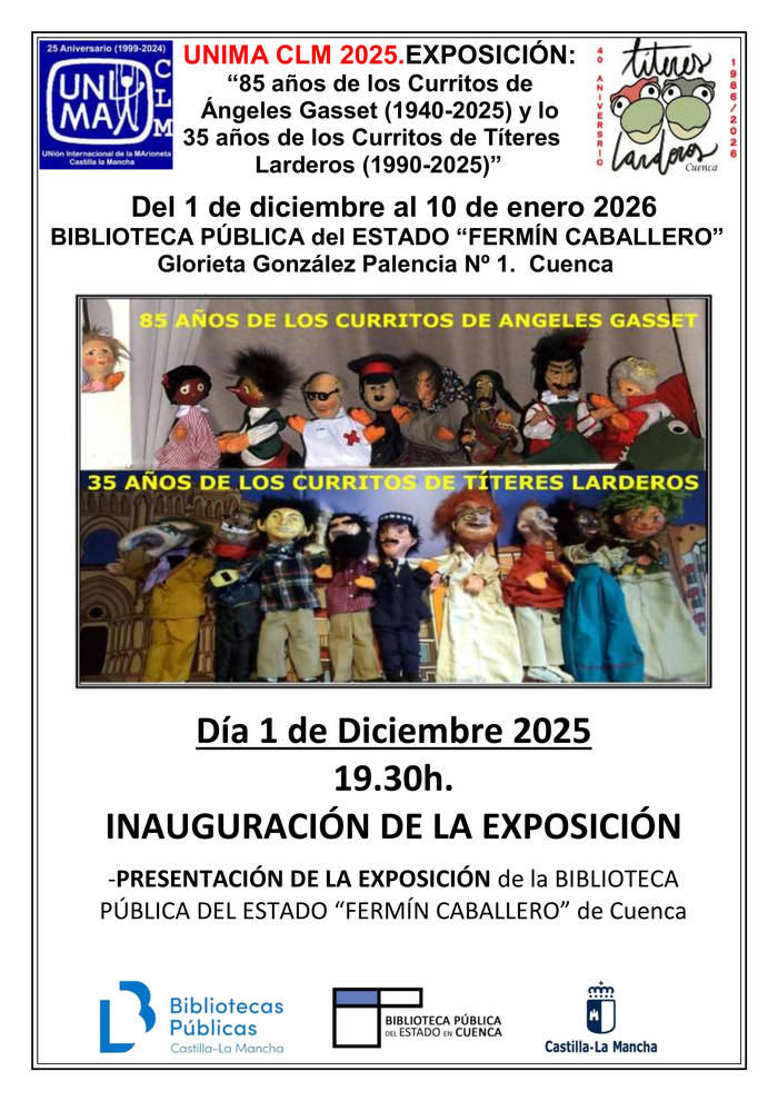 La Biblioteca Fermín Caballero acoge una exposición homenaje a los “Curritos” de Ángeles Gasset y Títeres Larderos