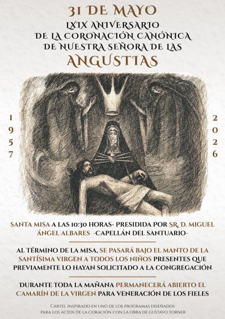 El Santuario de las Angustias acogerá este domingo los actos del 69 aniversario de la Coronación