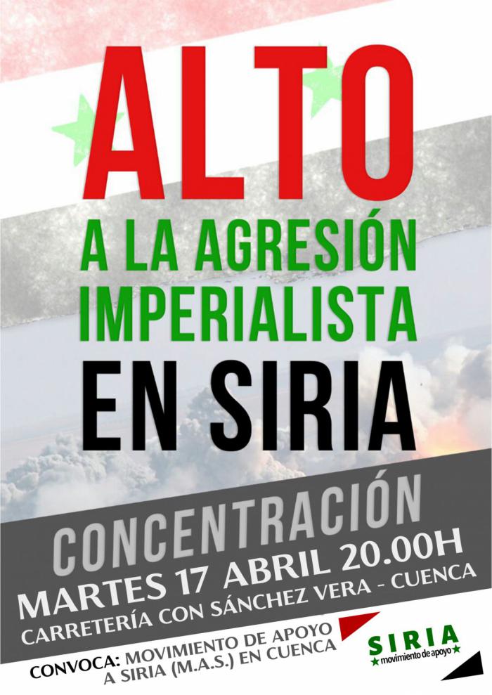 El Movimiento de Apoyo a Siria de Cuenca convoca de urgencia una concentración en contra de la agresión imperialista que sufre el pueblo sirio