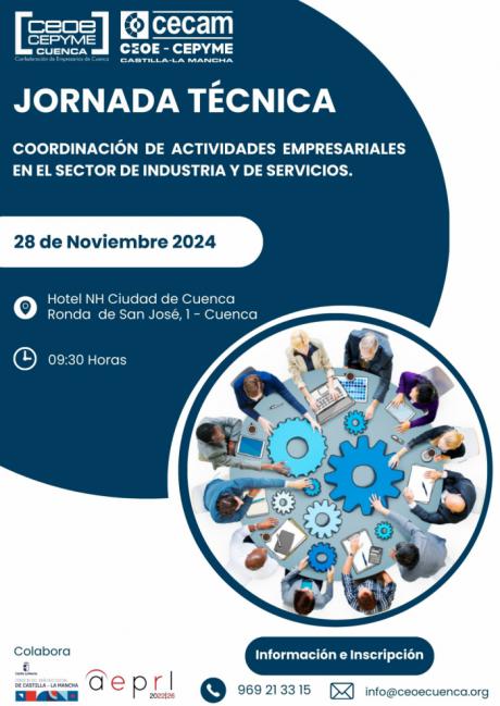 CEOE CEPYME Cuenca organiza jornada sobre prevención de riesgos laborales el 28 de noviembre en el Hotel NH