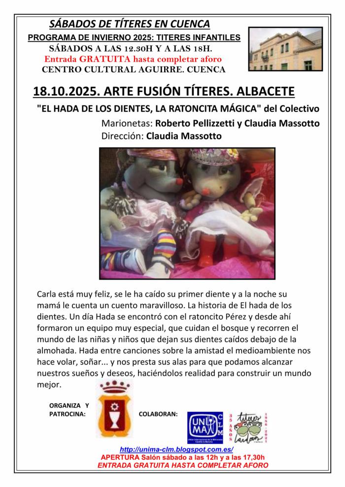 Vuelven los Sábados de Títeres a Cuenca con “El Hada de los Dientes, la Ratoncita Mágica”