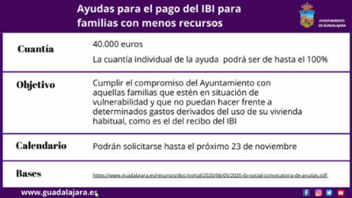 El Ayuntamiento de Guadalajara convoca ayudas para que las familias con menos recursos afronten el pago del IBI