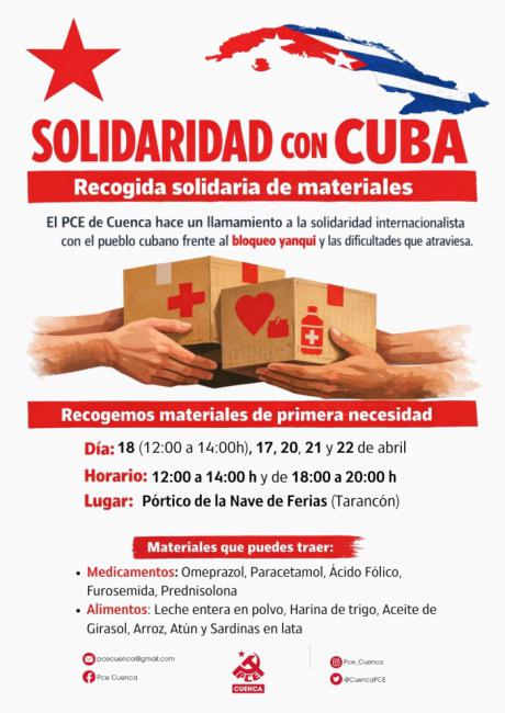 El PCE de Cuenca impulsa en Tarancón una recogida solidaria para apoyar al pueblo cubano