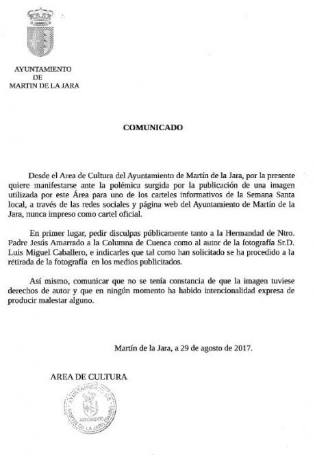 El Ayuntamiento sevillana de Martín de la Jara pide disculpas al Amarrado por usar un cartel sin permiso
 