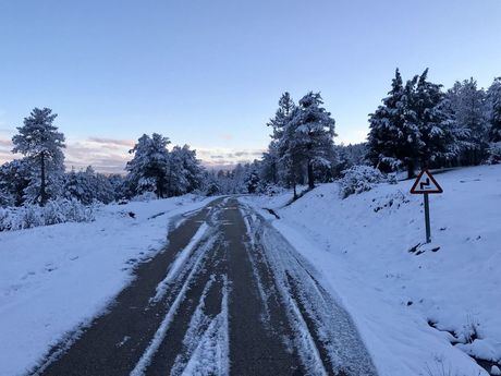 Varios camiones atrapados por la nieve en el puerto de Cabrejas