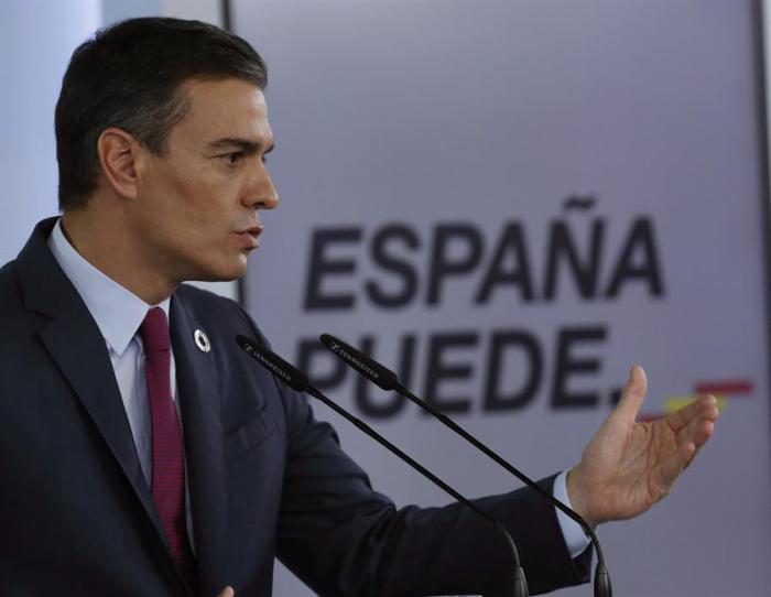 Pedro Sánchez, en rueda de prensa ofrecida esta tarde en el Palacio de La Moncloa 