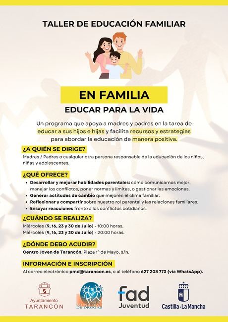 Tarancón impulsa dos talleres de educación familiar este verano dentro del Plan Municipal de Adicciones