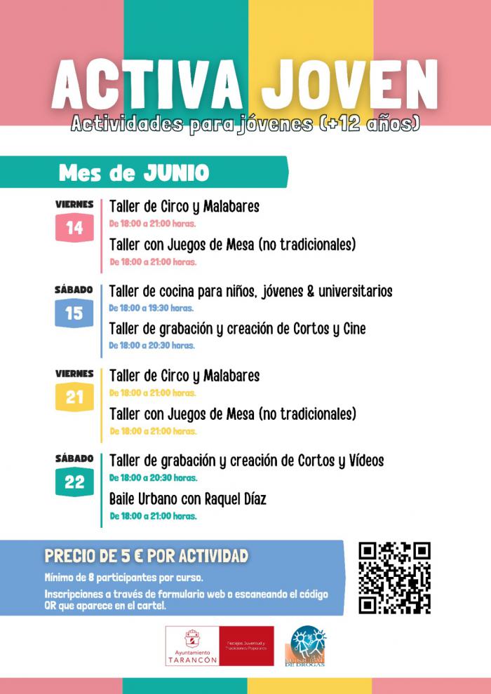Talleres temáticos para jóvenes de más de 12 años en el programa Activa Joven de Tarancón