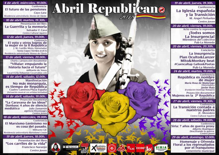 El Abril Republicano 2018 de Cuenca realizará su 13ª edición con numerosos actos durante todo el mes de abril
