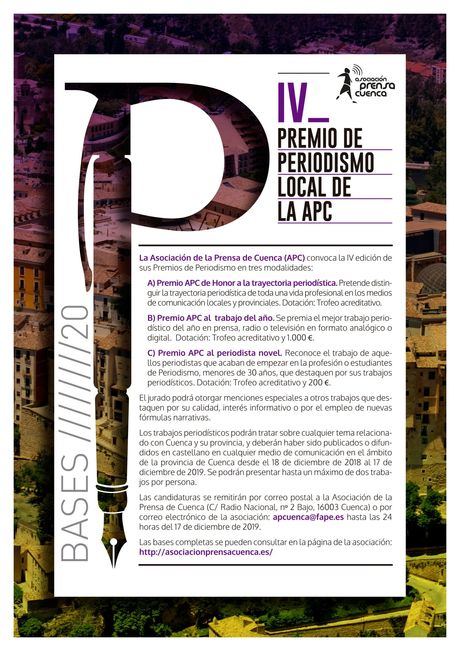 La Asociación de la Prensa de Cuenca convoca sus IV Premios de Periodismo local