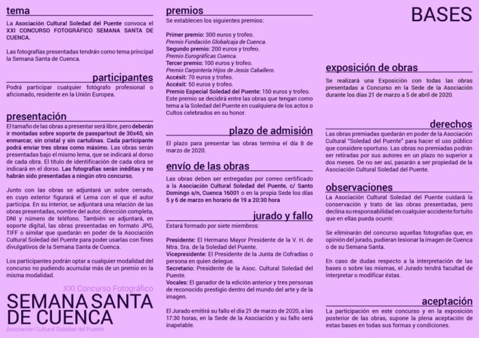 Abierto el plazo de la XXI edición del Concurso de Fotografía “Semana Santa de Cuenca” que convoca la Soledad del Puente