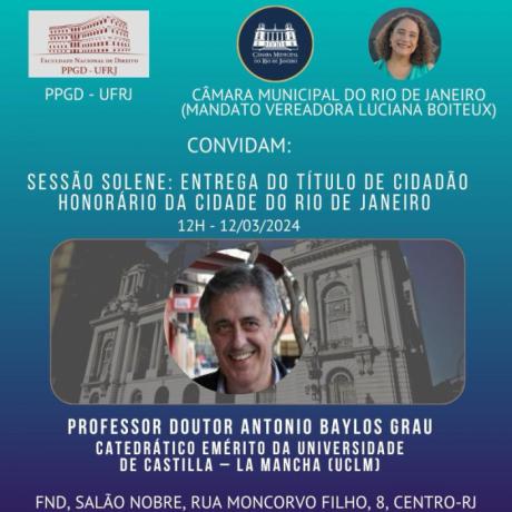 El profesor emérito de la UCLM Antonio Baylos será nombrado Ciudadano Honorario de Río de Janeiro