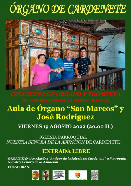 El Aula de Órgano “San Marcos” de Cardenete ofrece su tradicional concierto de agosto