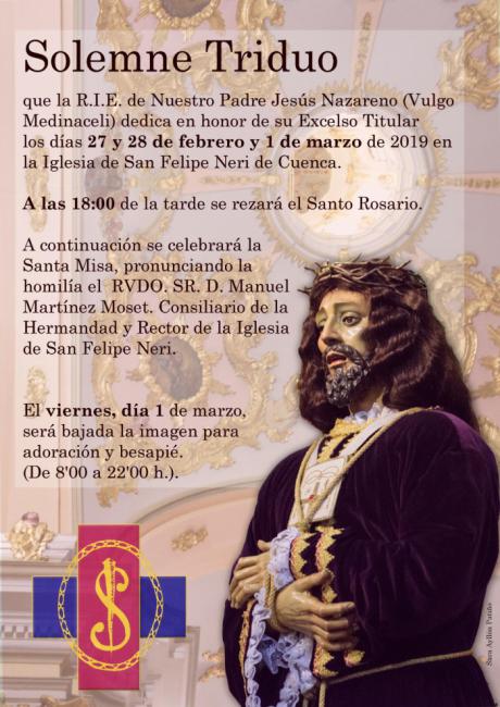 La R.I.E. de Nuestro Padre Jesús Nazareno (vulgo Medinaceli) celebra el 1 de marzo su solemne besapié a su Titular