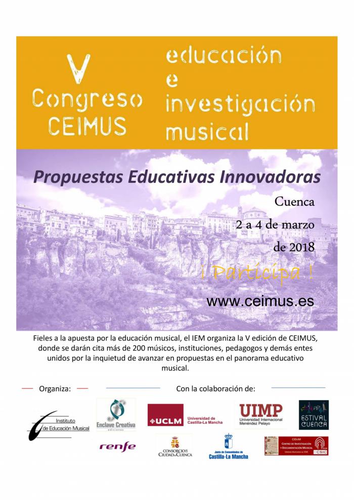 La UCLM y la UIMP albergarán la quinta edición del congreso ‘CEIMUS’ de educación musical el 2, 3 y 4 de marzo de 2018