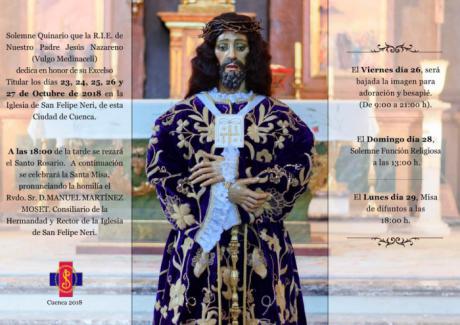 La R.I.E. de Nuestro Padre Jesús Nazareno (vulgo Medinaceli) celebra del 23 al 29 de octubre sus solemnes Cultos