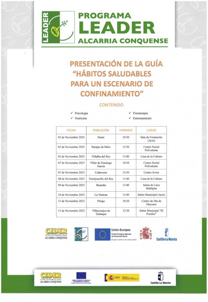 CEDER Alcarria Conquense presentará la guía ‘Hábitos saludables para un escenario de confinamiento’ en diez municipios de la comarca