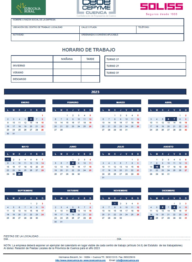 Descubre el calendario laboral de Cuenca para el año 2023