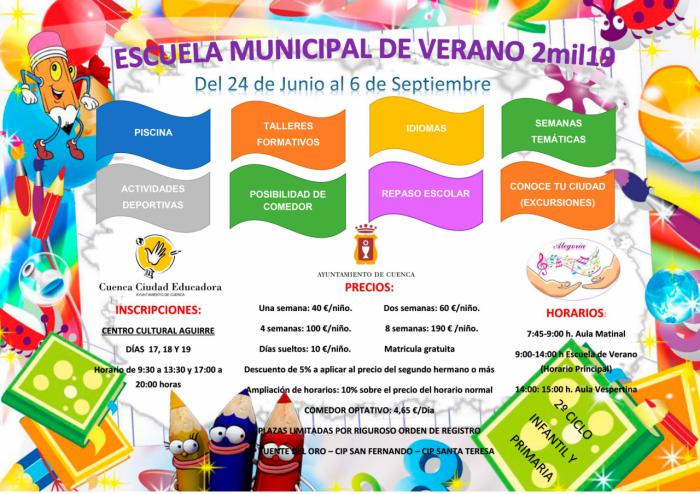 Las solicitudes para la Escuela de Verano se podrán presentar los días 17, 18 y 19 de junio en el Centro Cultural Aguirre
