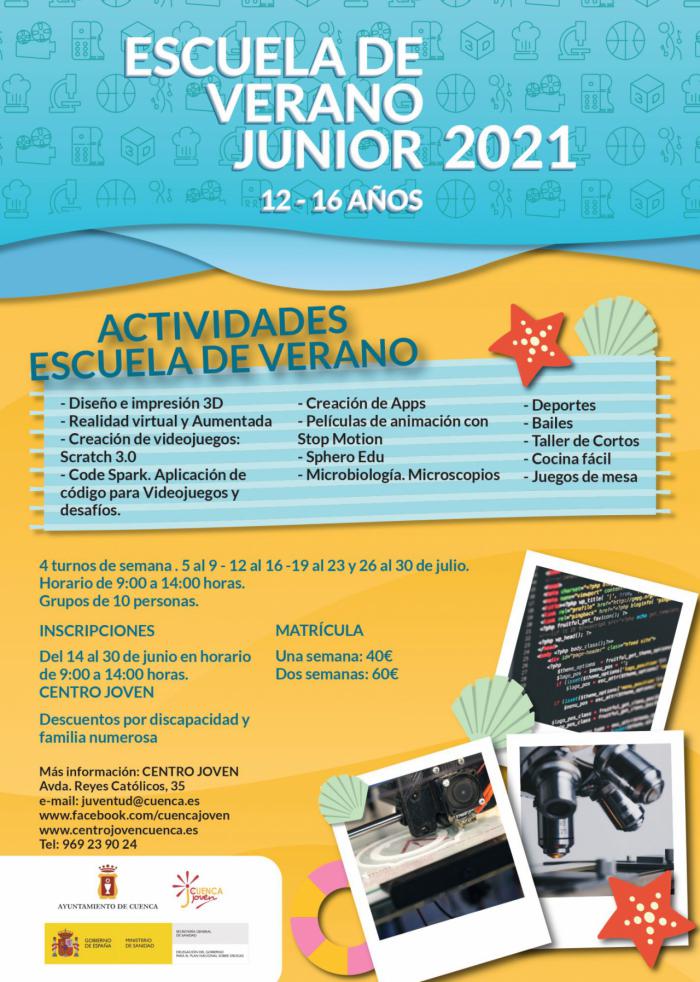 Abierto el plazo para inscribirse en la Escuela de Verano Junior 2021 para jóvenes entre 12 y 16 años