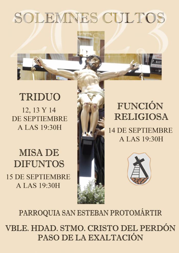 La hermandad del Stmo. Cristo del Perdón – Paso de la Exaltación – celebra sus Cultos del 12 al 15 de septiembre