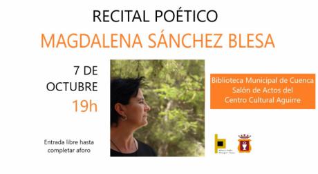 Recital poético a cargo de Magdalena Sánchez esta tarde en el Centro Cultural Aguirre