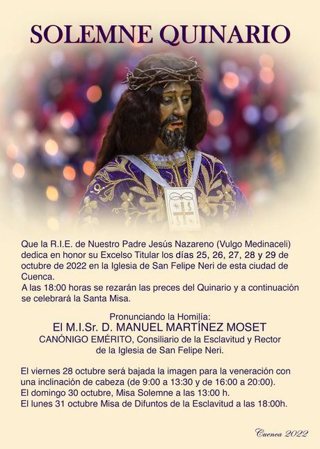 La R.I.E. del Medinaceli celebra esta semana el solemne Quinario en honor a su Titular