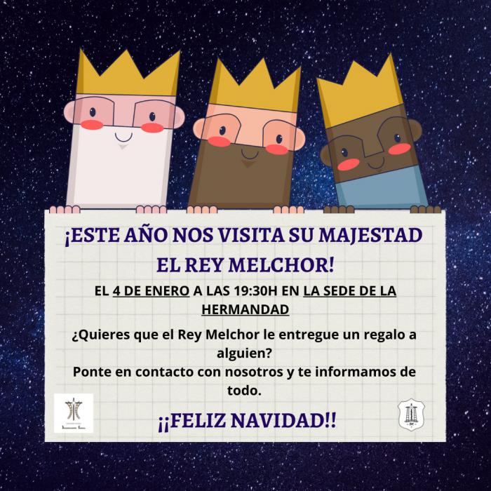 Este miércoles, 4 de enero, el Rey Melchor visita la sede del Descendimiento para recibir a los más pequeños