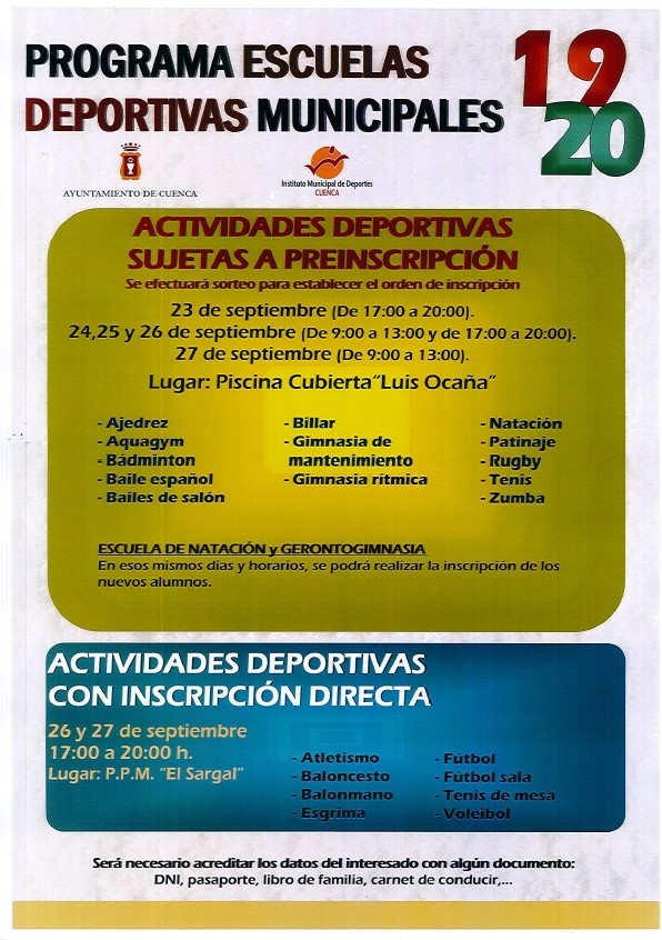 Mañana se abre el plazo para apuntarse a las Escuelas Deportivas Municipales