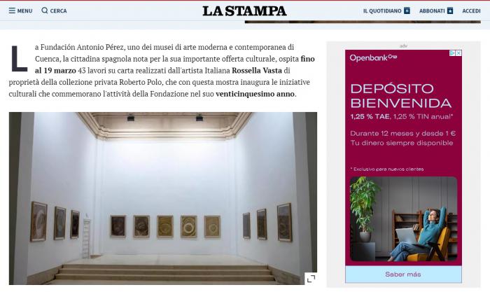 La Fundación Antonio Pérez aparece en La Stampa uno de los principales periódicos italianos de tirada nacional