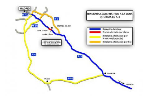 Cortan por obras cuatro kilómetros de la A-3 durante diecisiete días