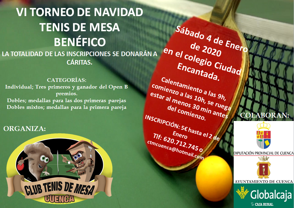 El 4 de enero será el próximo torneo de tenis de mesa en la capital conquense y será benéfico