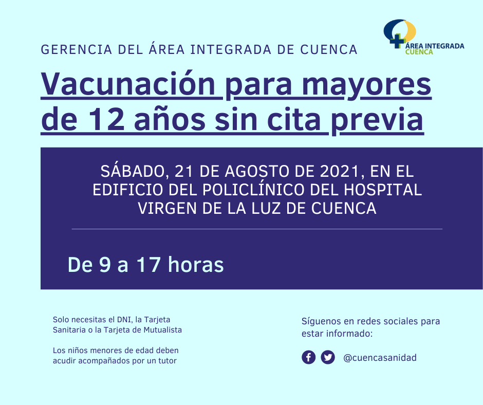 Vacunación sin cita previa y centralizada para los mayores de 12 años en el Policlínico este sábado