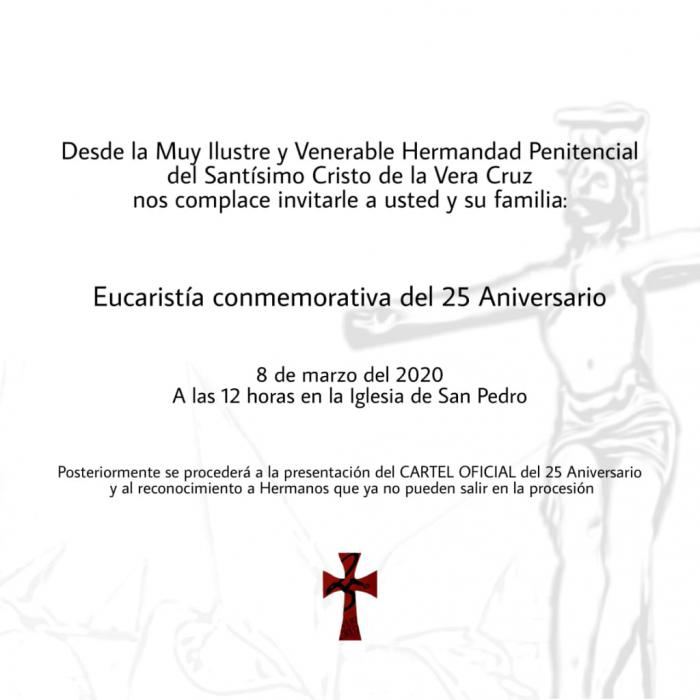 La hermandad de la Vera Cruz celebra este domingo la Eucaristía conmemorativa del 25º Aniversario de su fundación