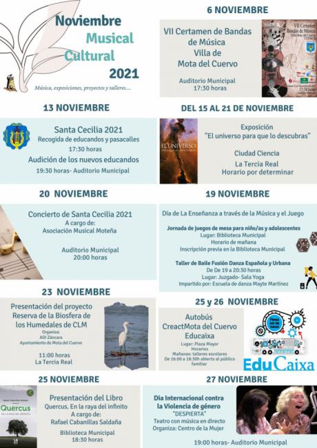 Cultura programa para noviembre una agenda con música, exposiciones, presentación de libros y actividades infantiles y juveniles en Mota del Cuervo