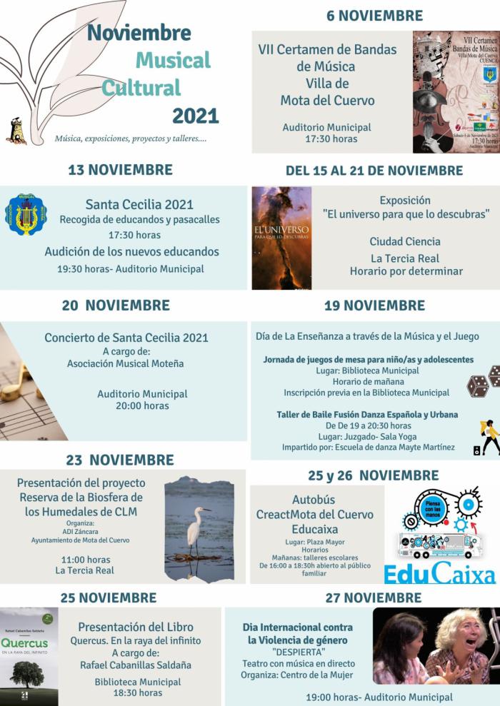 Cultura programa para noviembre una agenda con música, exposiciones, presentación de libros y actividades infantiles y juveniles en Mota del Cuervo