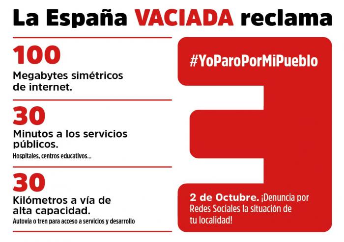 La España Vaciada exige equilibrio territorial con el Plan 100/30/30 en el “Yo paro por mi pueblo” del 2 de octubre