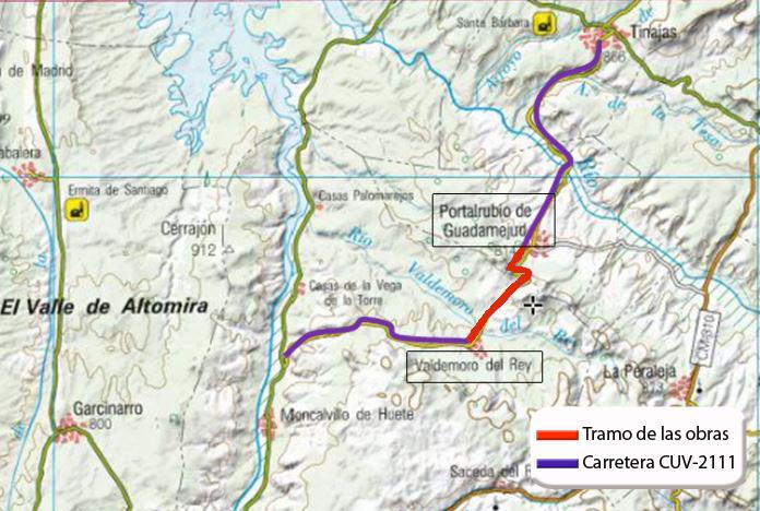 Las obras de mejora de la CUV-2111 entre Valdemoro del Rey y Portalrubio de Guadamejud obligan a cortar el tráfico casi un mes