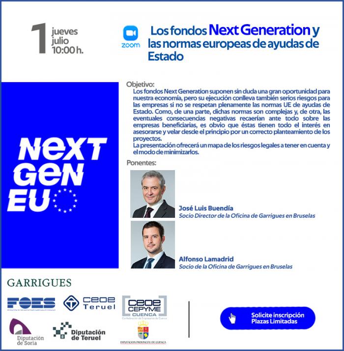 Las CEOEs de Soria, Cuenca y Teruel convocan a sus empresas el 1 de julio para formarse sobre los fondos Next Generation