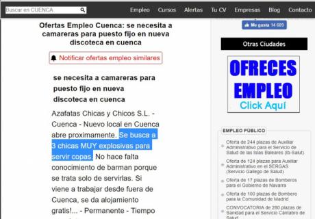 Denuncian una oferta de empleo en la que buscan a tres mujeres "explosivas"