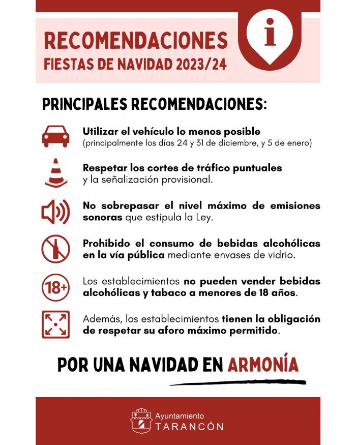 Recomendaciones de cara a la celebración de las fiestas de Navidad en Tarancón