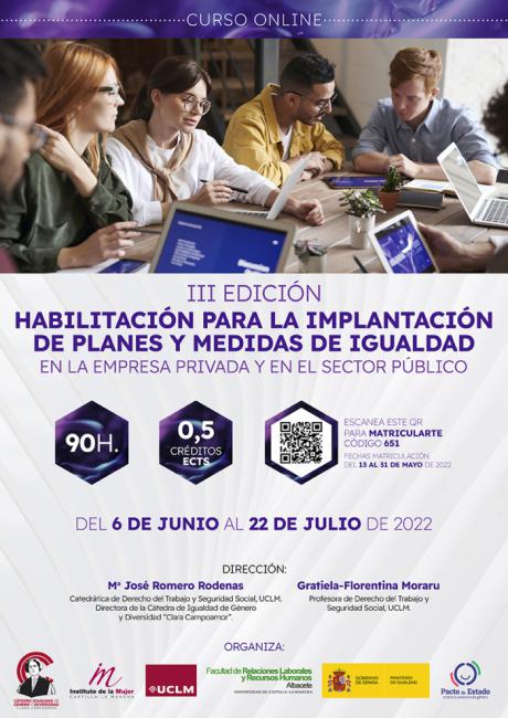 La UCLM abre el plazo de inscripción en el curso en línea de habilitación para la implantación de planes de igualdad