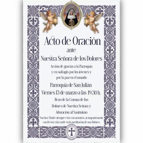 La Hermandad de la Vera Cruz celebra este viernes un acto de oración ante Nuestra Señora de los Dolores