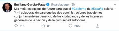 García-Page muestra sus "mejores deseos de futuro" para que el nuevo Gobierno acierte en sus decisiones
 