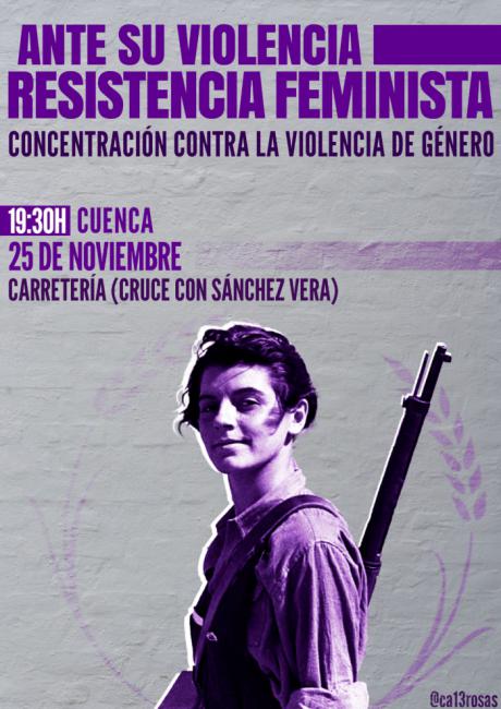 Concentración en Cuenca contra la violencia de género este 25 de noviembre convocada por el Colectivo Académico 13 Rosas