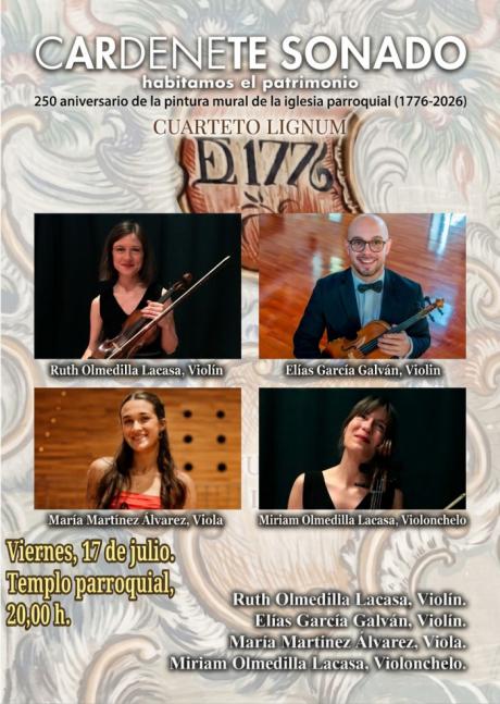 El Cuarteto Lignum llevará la música de cámara a la iglesia de Cardenete este viernes