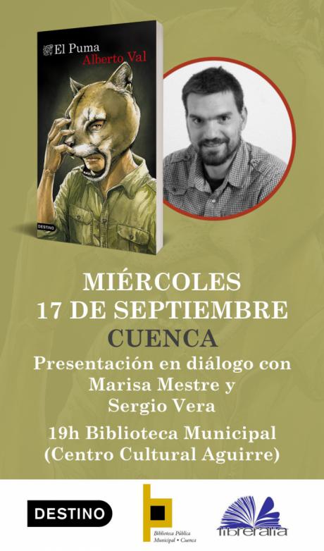 El escritor conquense Alberto Val presenta su nueva novela El Puma en el Centro Cultural Aguirre