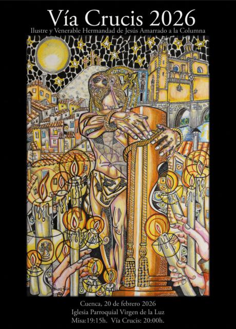 El ‘Amarrao’ preside el Cartel del Vía Crucis 2026, una obra de Tomás Bux que combina el paisaje de San Antón, la noche cuaresmal y la luz de las candelas en una atmósfera de fuerte carga simbólica.