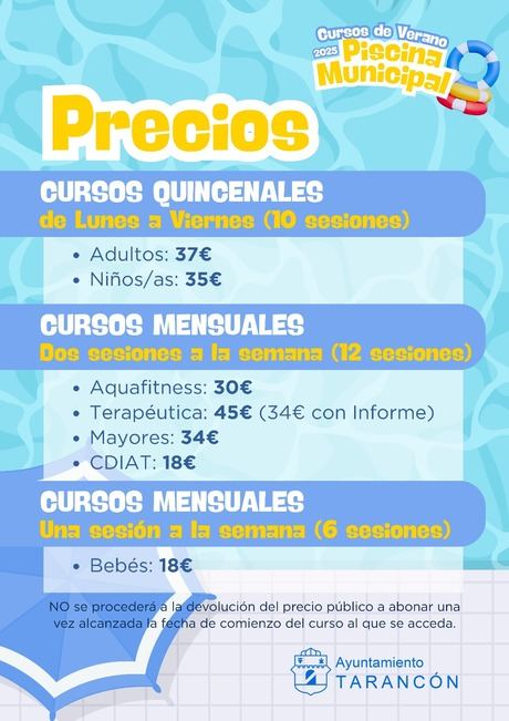 Abierto el plazo de inscripción para los cursos de verano en la piscina municipal de Tarancón