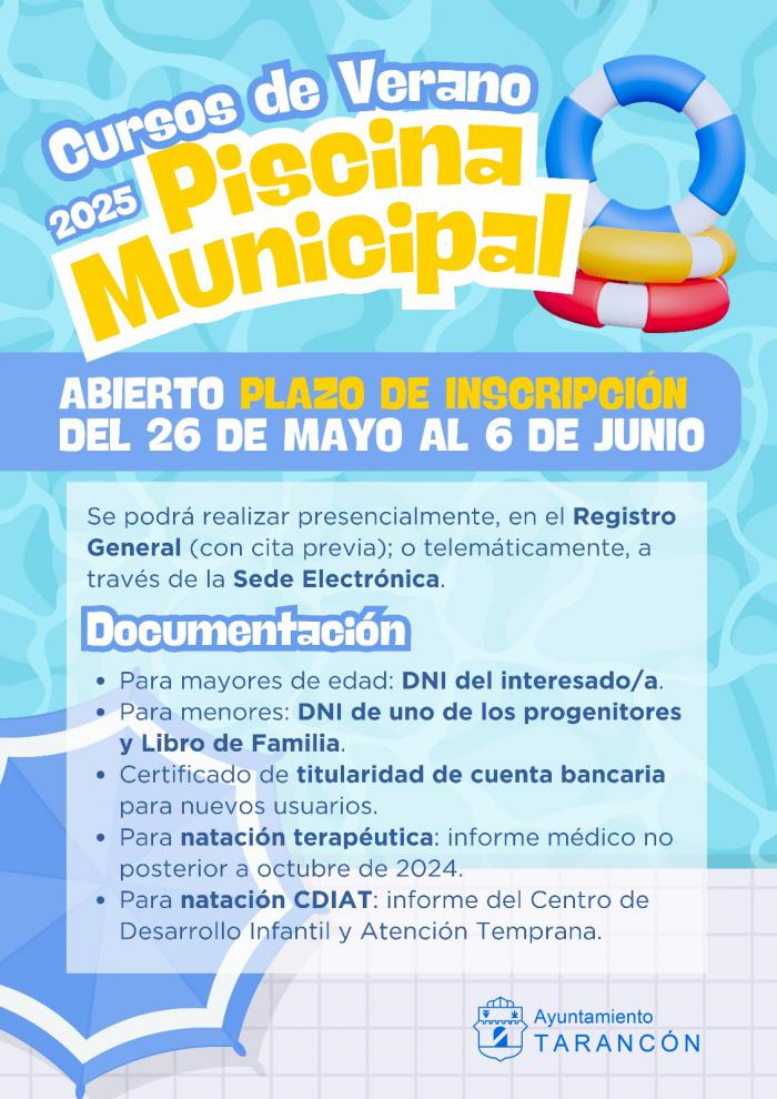 Abierto el plazo de inscripción para los cursos de verano en la piscina municipal de Tarancón